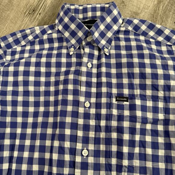 Faconnable Shirt Mens Small Club Blue Gingham Check Long Sleeve Button Up - Picture 1 of 7